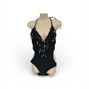 Sexy Xhilation Black and Gold Fringe Swimsuit size M